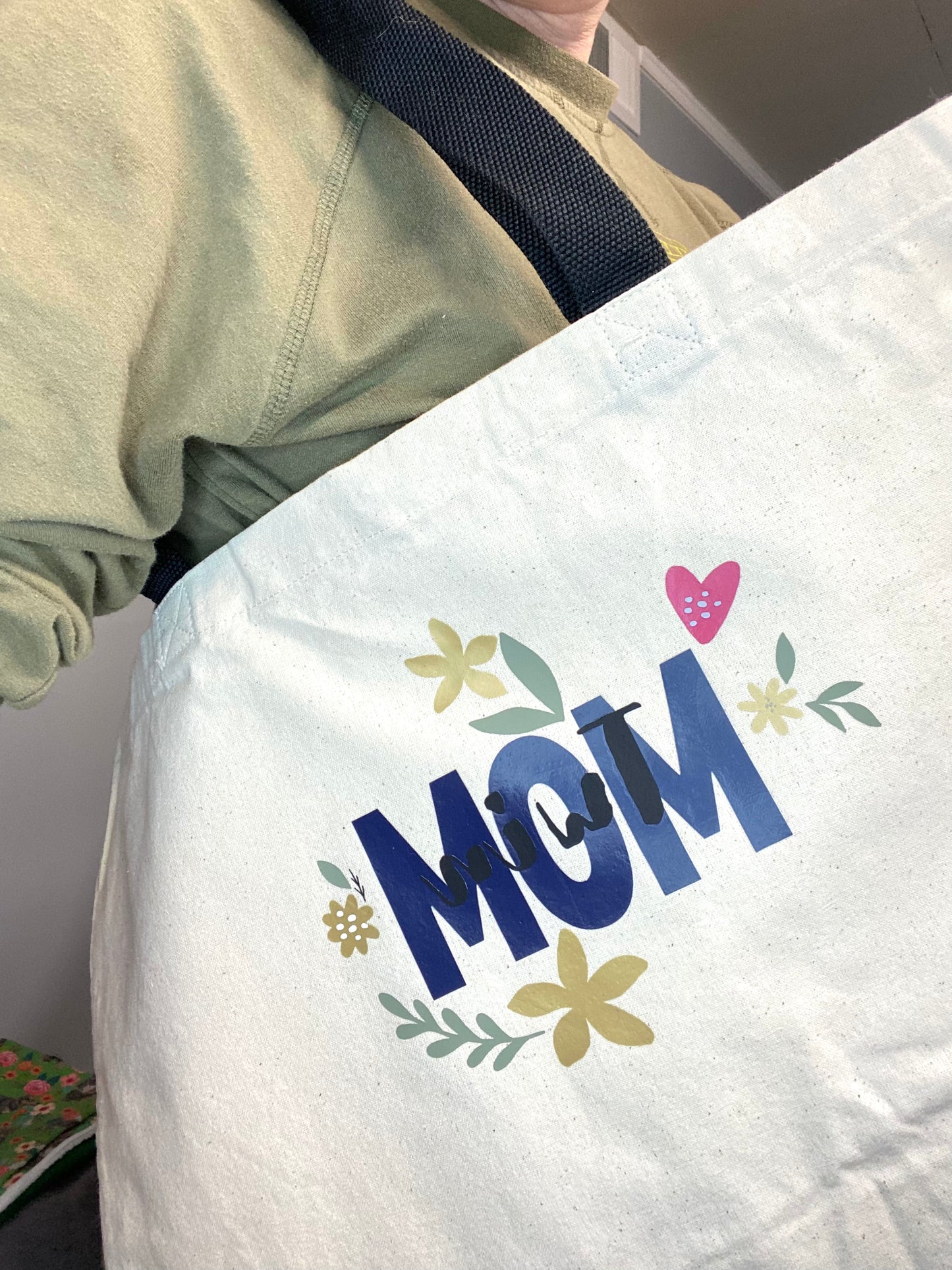 cotton canvas boho floral tote bag for twin moms