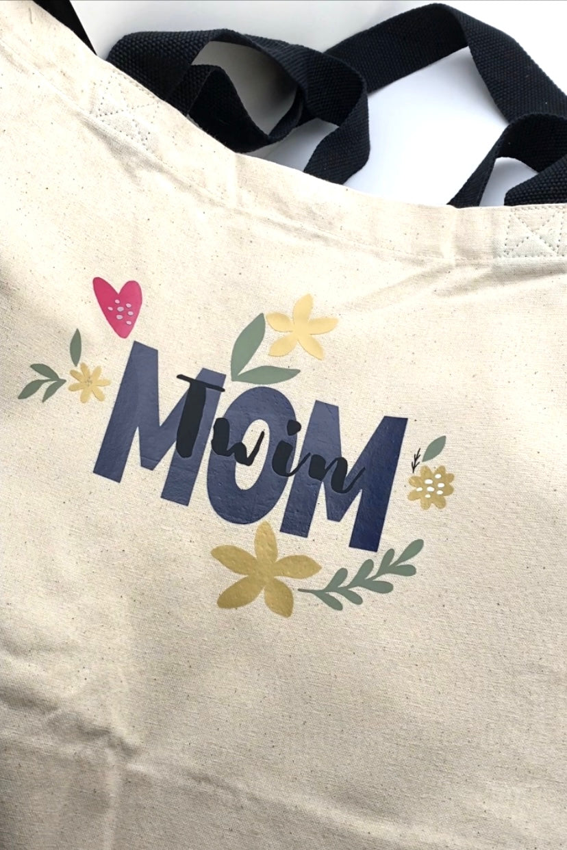 cotton canvas floral tote bag for twin moms
