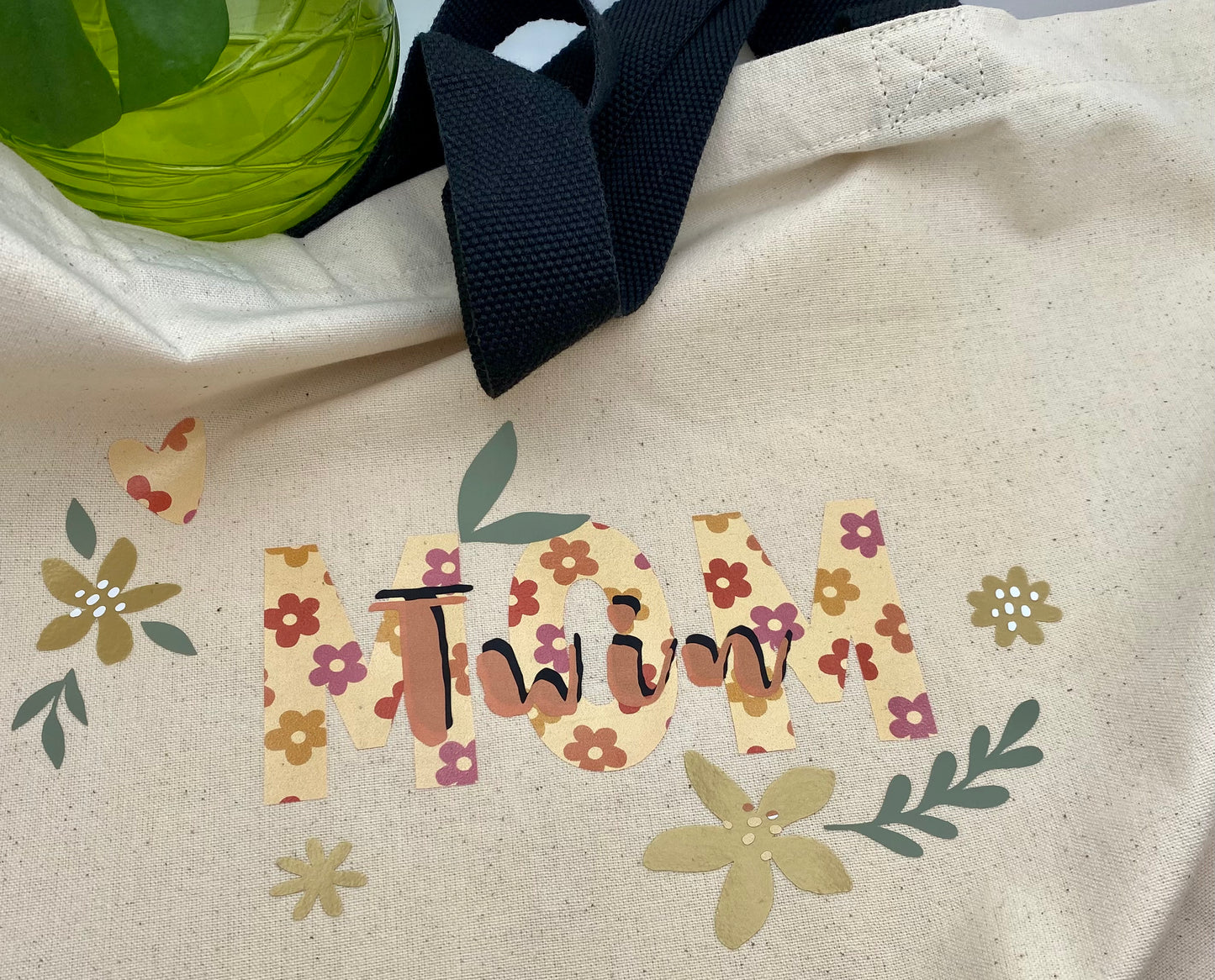 cotton canvas boho floral tote bag for twin moms