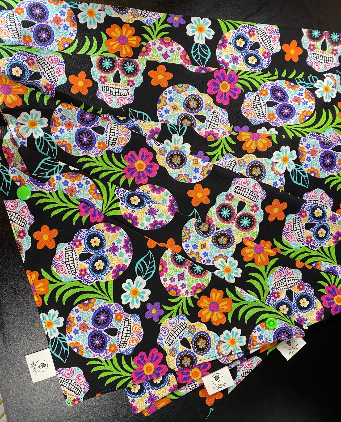 hand made custom sugar skull halloween pet dog bandana