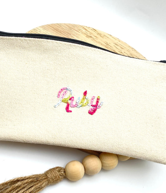Custom Hand Embroidered Zipper Pouch